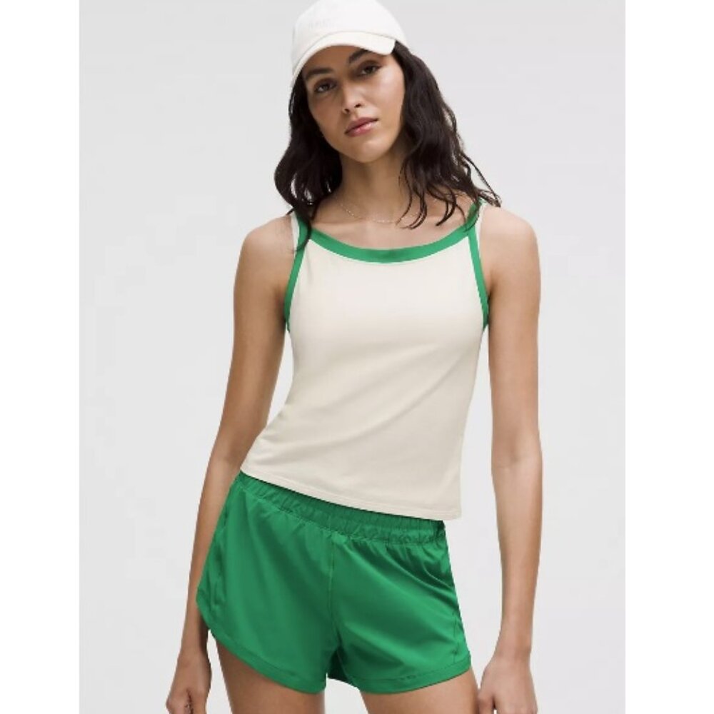 Lululemon Organic Cotton High-Neck Ringer Tank Top, Ivory / Green | Medium NWT
